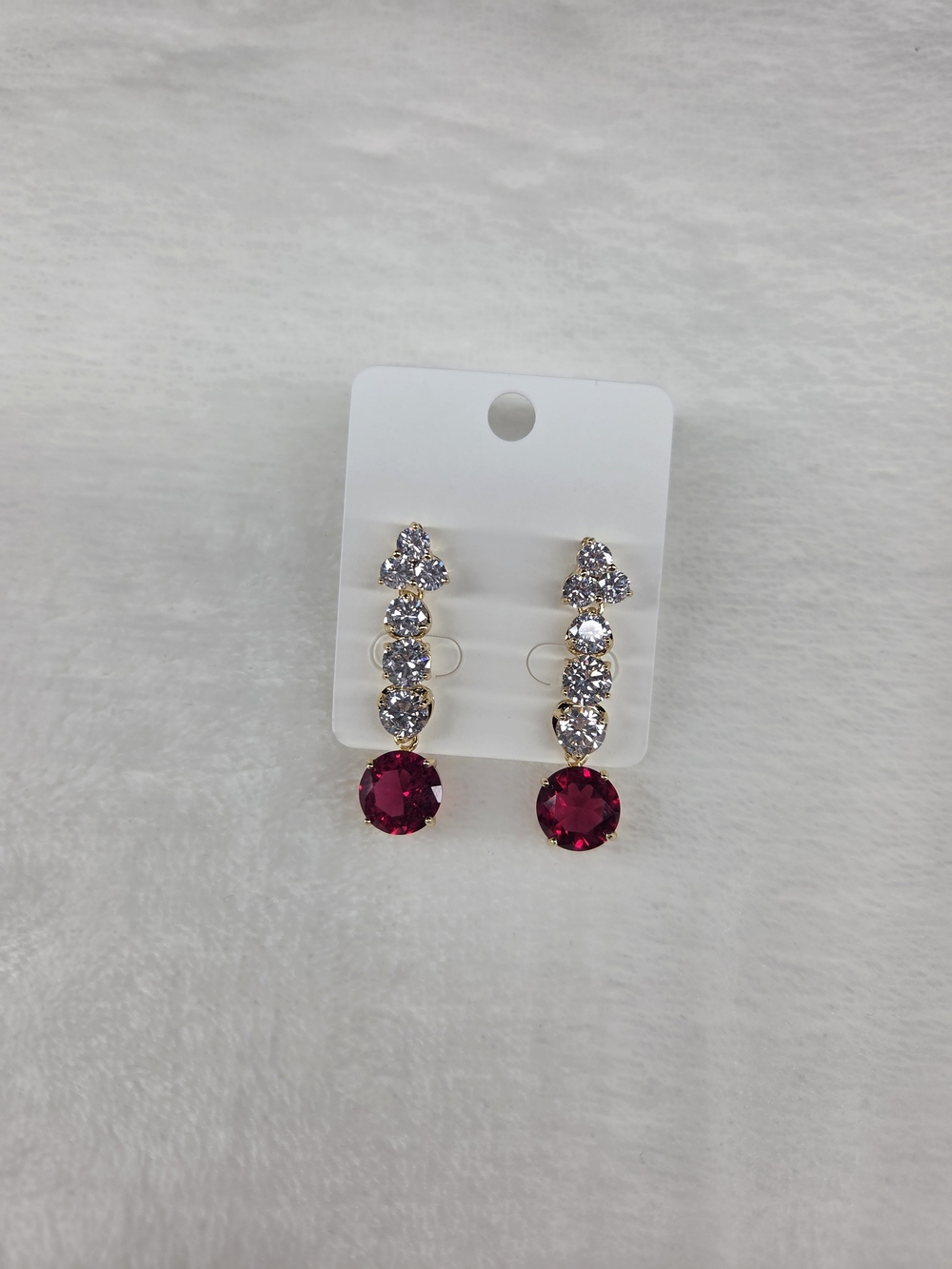 Gold-Tone Drop Earrings with Fuchsia Crystal Accent